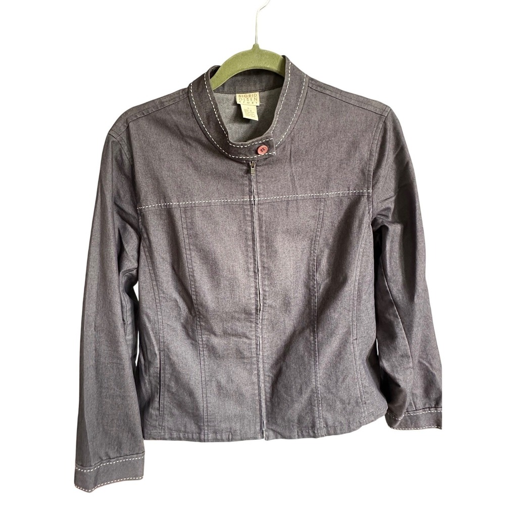 Sigrid Olsen Sport‎ Womens Gray Full Zip Jacket Contrast Stitching Size L Cotton